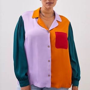 FARMrio for Anthropologie puff-sleeved button-down | plus size 2XL